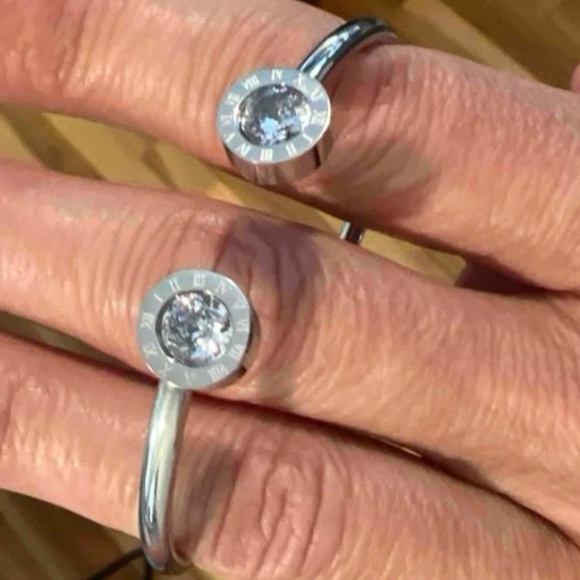 Luxury Roman Numerals Stainless Steel Cuff Inlaid Cubic Zirconia Bracelet - Picture 11 of 11